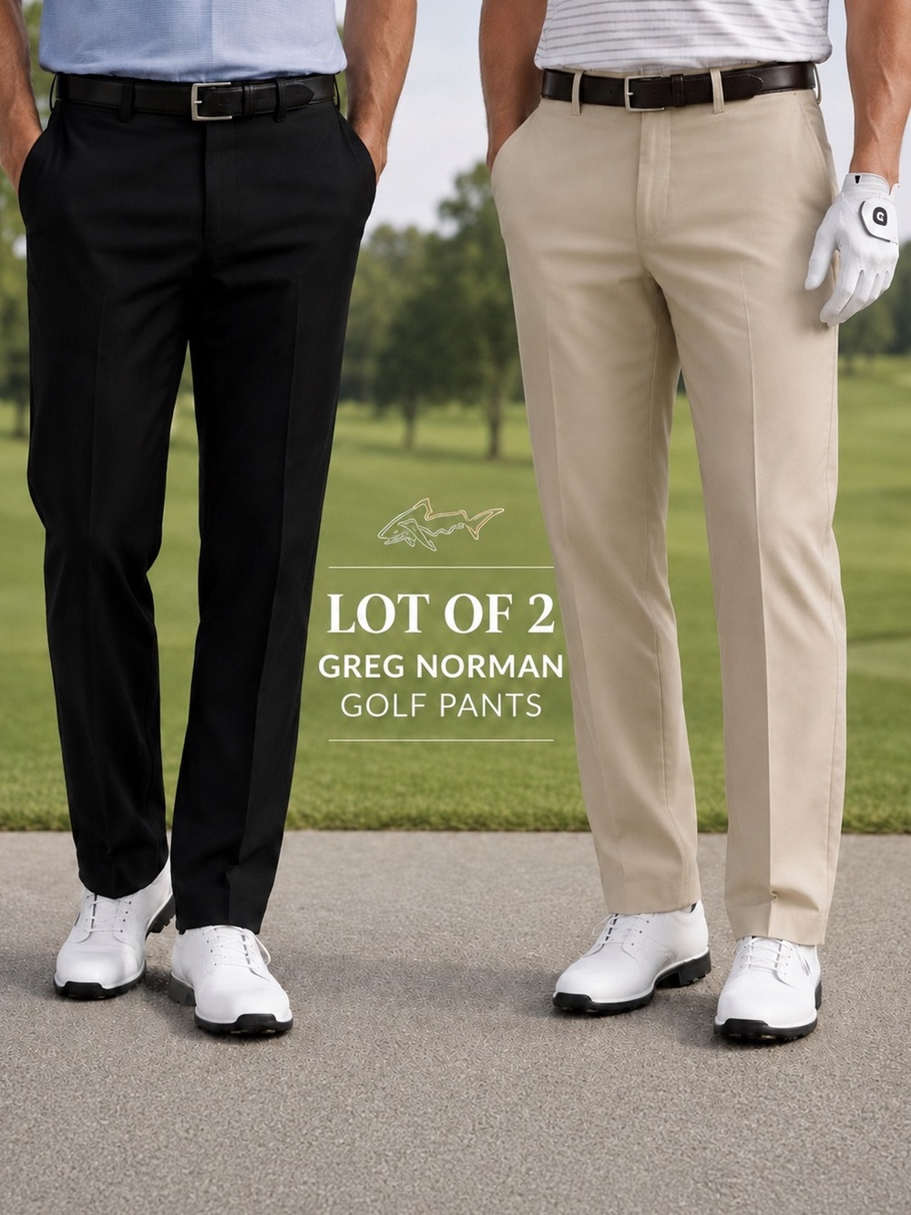 Lot of 2 Greg Norman Golf Pants Black Khaki Performance Stretch Slacks
